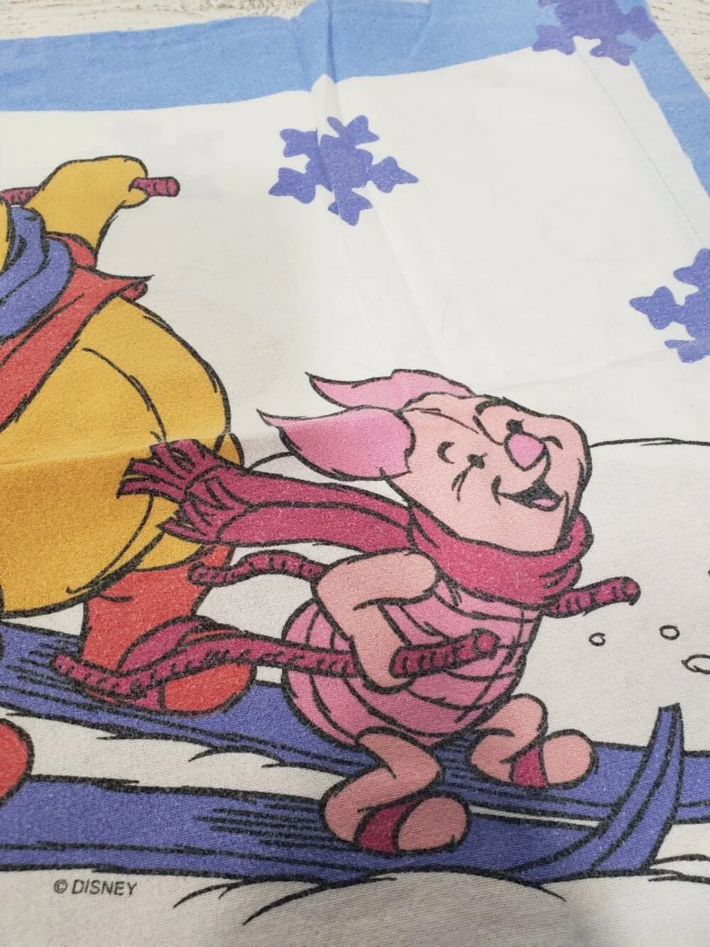 Disney  Winnie the Pooh  & Piglet  Flannel Pillowcase Pair  Vintage Skiing